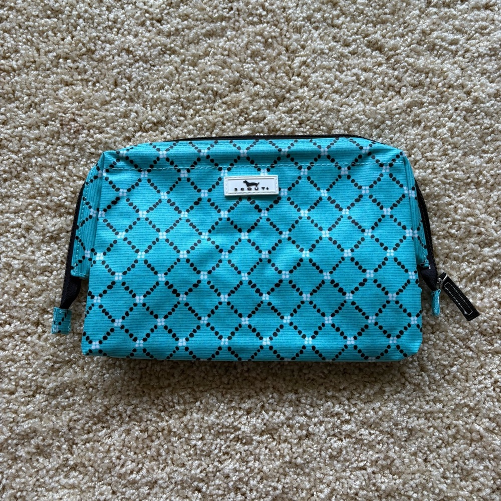 Scout Large Cosmetic Bag Teal Lattice Print Travel Toiletry Organizer Zip Pouch